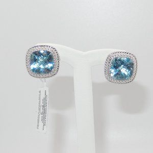 Blue Topaz Stud Earrings (17 ct. t.w.) In Sterling Silver / Cushion Cut